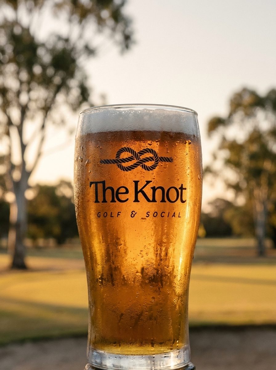 The Knot on a glass of beer at the course